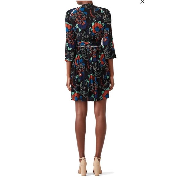 Ba&sh Agathe Dress Black Floral V Neck Three Quarter Sleeve Size 4 - Picture 14 of 15
